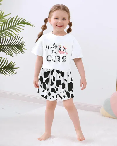 Vista 2 de YALLET Ropa de niña pequeña 2T 3T 4T 5T Niñas, manga corta impresión superior + pantalón 12, 18 24 meses, ropa de verano para bebé 1-5T