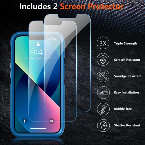 Vista 5 de SPIDERCASE Funda diseñada para iPhone 13, [protección contra caídas de grado militar de 10 pies] [con 2 protectores de pantalla de vidrio templado]