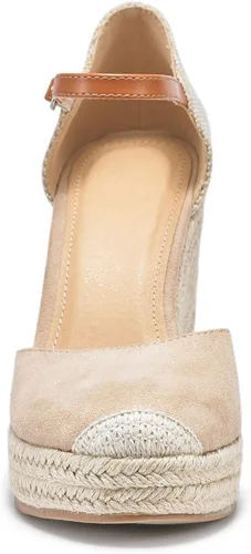 Vista 6 de FISACE - Alpargatas de verano para mujer, sandalias de plataforma, con hebilla en el tobillo y puntera cerrada