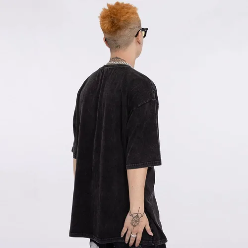 Vista 3 de Vamtac Camisetas vintage con gráficos de los años 90 Y2k para hombre, camiseta de gran tamaño, retro Harajuku estética, ropa de calle, A-Negro