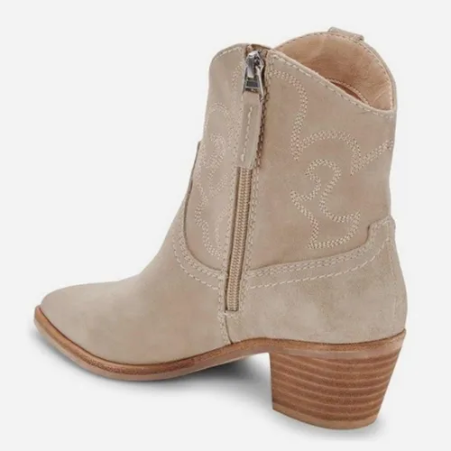 Vista 5 de Coutgo Botines vaqueros para mujer, estilo vaquero, con punta puntiaguda, tacón grueso, para fiesta