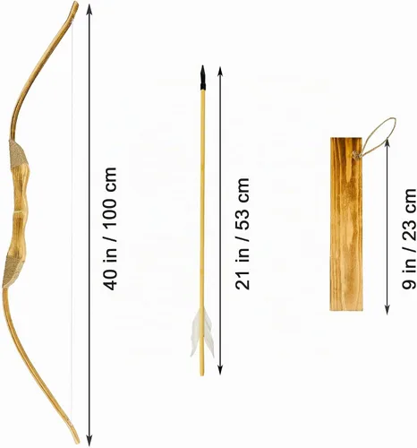 Vista 2 de Basbon Juego de arco y flecha de madera, arco de madera de 40 pulgadas hecho a mano y flecha para cosplay, juego de arco, 1 arco, 1 carcaj y 5