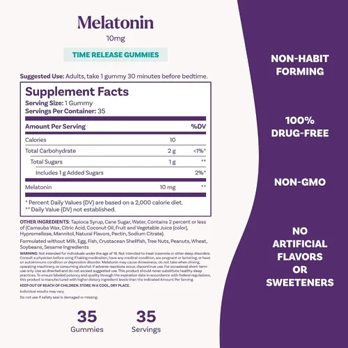 Vista 6 de Natrol - Gomitas de melatonina de 10 mg, gomitas de melatonina de liberación gradual para el sueño para adultos, minimizan los despertares