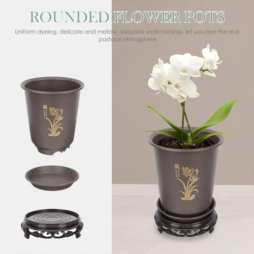 Vista 5 de 2 Sets Orchid Planter Pots with Tray and Base, ABS Drain Holes, Airy Roots Support, Simple Decorative Look for Houseplants on Windowsills, Office