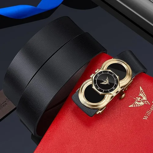 Vista 8 de VANNANBA Cinturones de cuero genuino para hombres, vestido de moda diseñador cinturón deslizante para hombres hebilla automática, con caja de regalo