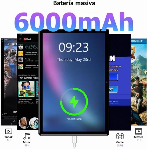 Vista 5 de Tableta Android de 10 pulgadas, Octa-Core Android 13 desbloqueada con ranura para tarjeta SIM, 128 GB ROM+6 GB RAM, cámara de 5 MP+13MP/5G WIFI