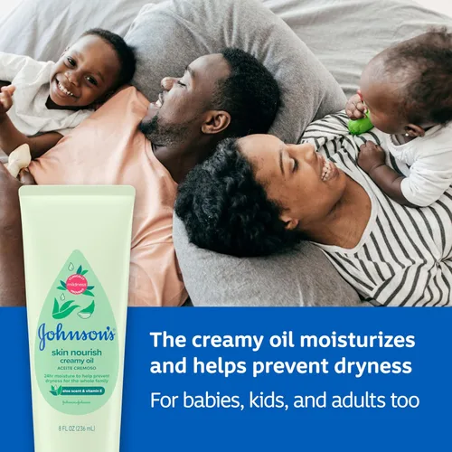 Vista 2 de Baby Johnson aceite cremoso Aloe y vitamina E, 8 onzas líquidas