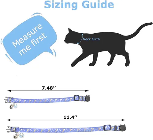 Vista 6 de 2 collares de gato con campana, bonitos collares ajustables para gatitos con accesorios (azul negro)