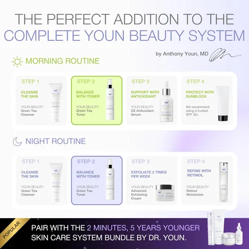 Vista 8 de YOUN Beauty Tónico de té verde en espray facial Tónico hidratante y equilibrante de pH sin alcohol, con té verde y extractos de manzanilla por