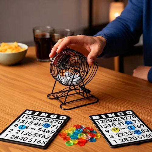 Vista 4 de Juego de jaula de bingo para adultos y jóvenes, el juego de bingo premium incluye jaula de metal giratoria de 8 pulgadas, 75 bolas de bingo, 18