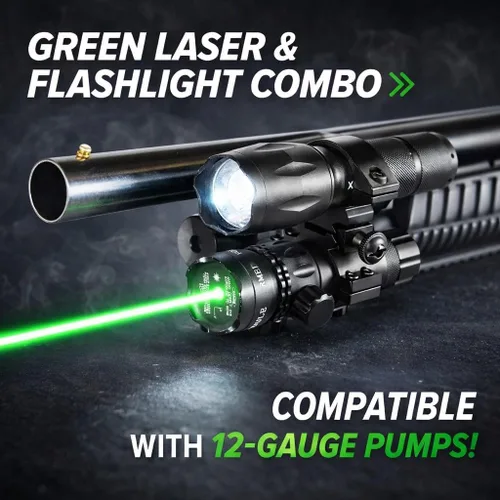 Vista 2 de Kit combinado láser verde y linterna de 1000 lúmenes con montaje en riel - Compatible con Mossberg 500 y Maverick 88 - Construcción de aluminio