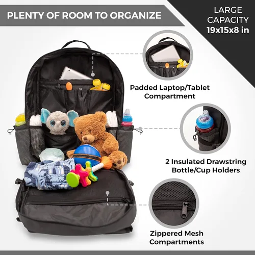 Vista 5 de T.O.M HORIZONS Bolsa de pañales para papá; sistema de cambio de pañales con una sola mano. Cambiador de pañales y mucho más incluido