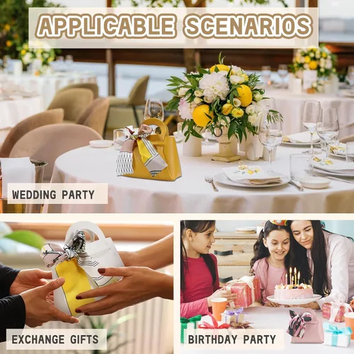 Vista 6 de LPEIEB Paquete de 12 Bolsas de Regalo Tipo Candy Bag de Cuero con Cinta, Bolsas de Regalo de Boda de PU con Asa de Cinta, Cajas de Favor de Fiesta