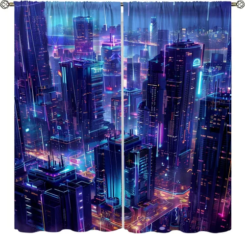 Vista 17 de Cortinas de juego Cool Space Galaxy Game Controller Tech Circuit Board Cosmic Rod Pocket Tratamientos de ventana para niños, dormitorio, habitación