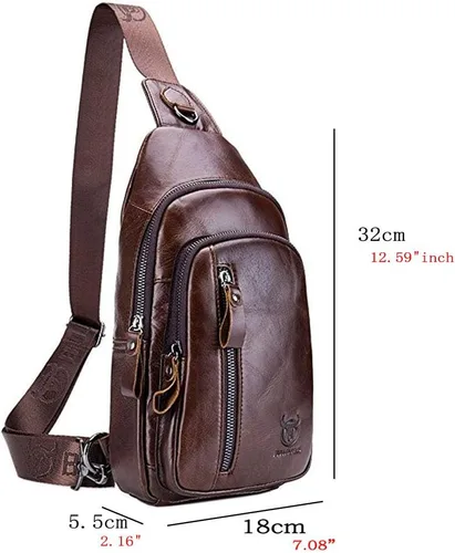 Vista 5 de Mochila estilo bandolera de piel para hombres y mujeres, bandolera de hombro, al pecho, mochila de uso diario para viajes, al aire libre