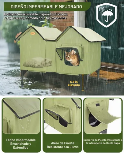 Vista 4 de Casa climatizada para gatos exteriores en invierno, casa para gatos climatizada extra grande al aire libre resistente a la intemperie con base