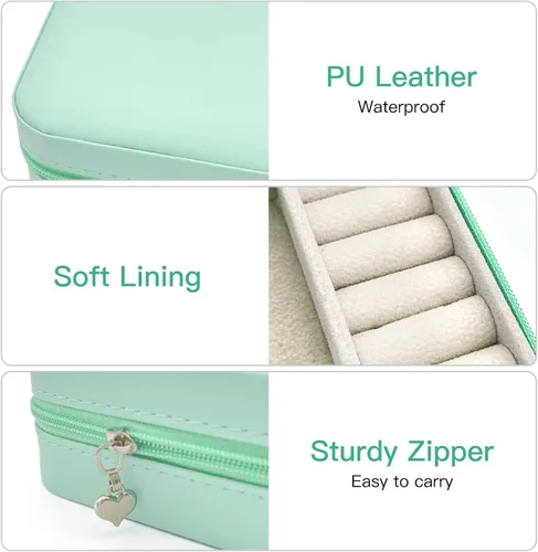 Vista 4 de KIQIONE Caja organizadora de joyas pequeña estuche de joyería de viaje para niñas y mujeres anillo de almacenamiento colgante aretes collar pulsera
