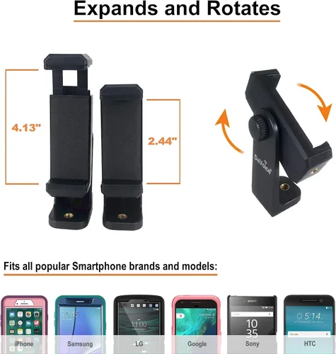 Vista 4 de DaVoice Adaptador de trípode para teléfono, soporte giratorio de 360°, compatible con soporte de cámara para teléfono inteligente iPhone, abrazadera