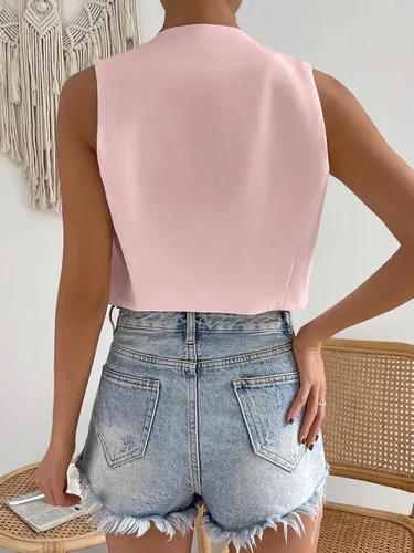 Vista 2 de Floerns Chaleco corto sin mangas con botones en la parte delantera y cuello en V para mujer