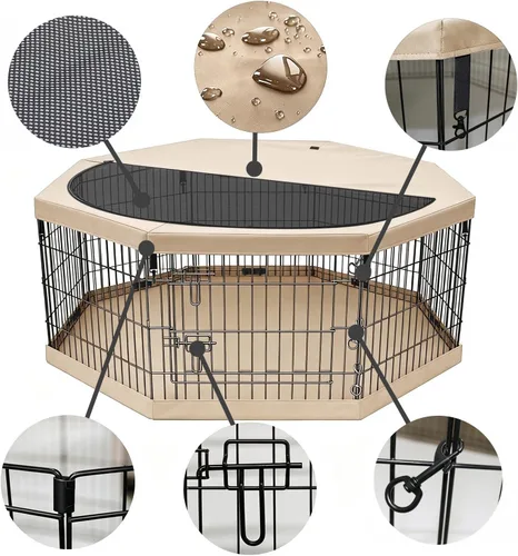 Vista 31 de PETIME - Corral plegable de metal para ejercicio de perros/Parque de juegos para cachorros con 8 paneles para interior/exterior, valla de patio