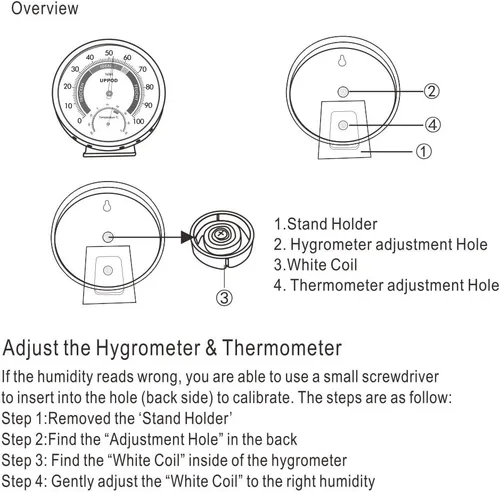 Vista 10 de 5" Higrómetro/Termómetro Interior Exterior, Indicador de Medidor de Humedad y Temperatura, Higrómetro Analógico Humidor (Versión en Inglés)