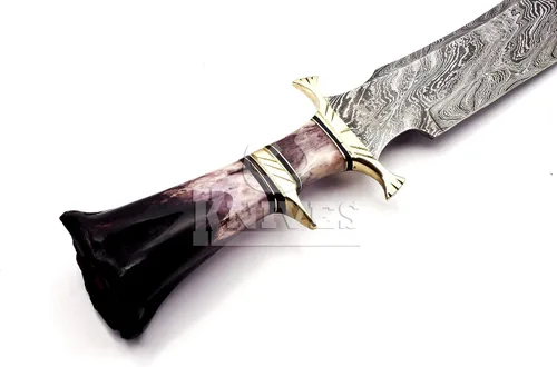 Vista 6 de Noon Knives: Cuchillo Bowie coleccionable de acero de Damasco hecho a mano, mango de hueso de camello (negro)
