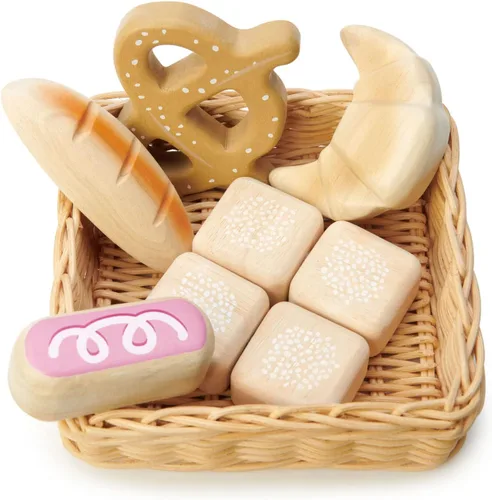 Vista 2 de Tender Leaf Toys - Cesta de pan - Juego de comida de simulación, accesorios de juego de compras, juguetes educativos de aprendizaje para niños