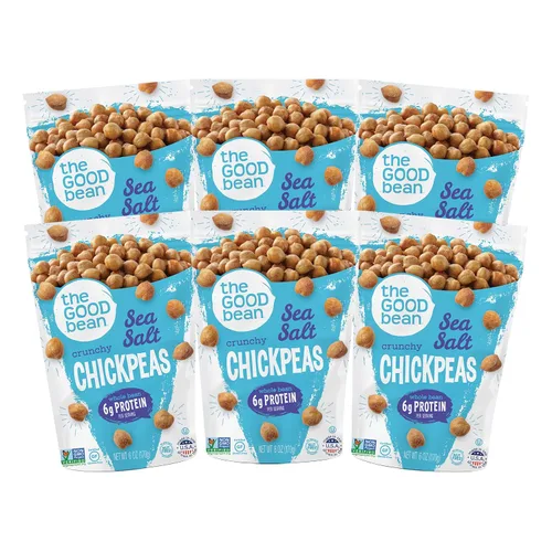 Vista 2 de The Good Bean Garbanzos crujientes – Chile Lime – Bolsa resellable – Frijoles de garbanzos asados – Snack vegano con buena fuente de proteína