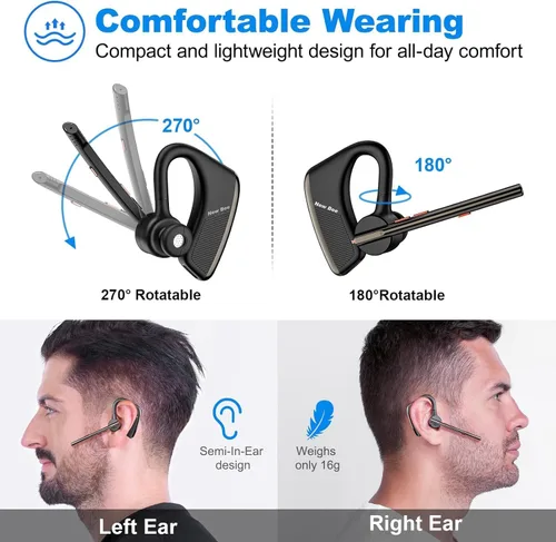 Vista 4 de New Bee Auricular Bluetooth V5.2 Auriculares inalámbricos Bluetooth 24 horas de conversación CVC8.0 Dual Mic Cancelación de ruido