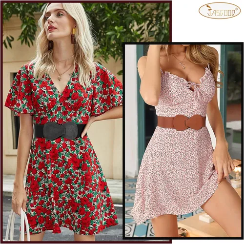 Vista 2 de JASGOOD Cinturón elástico vintage para mujer, cinturón de cintura ancha y elástico vintage