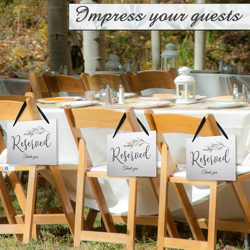 Vista 6 de Zonon 6 carteles reservados para sillas de boda colgantes con cinta, cartel de asiento de silla de boda, pancarta de papel para ceremonia, fiesta
