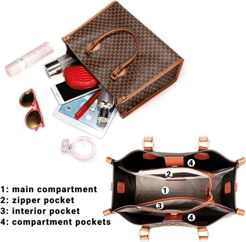 Vista 4 de IBFUN Women Satchel Handbag Purse Ladies Leather Vintage Top Handle Tote Handbag