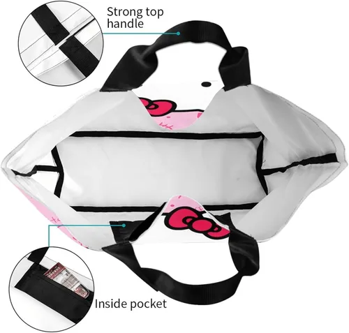 Vista 5 de Bolso de mano Kawaii rosa con gato para mujer, lindo bolso de hombro grande, bolso cruzado para el trabajo, viajes, compras