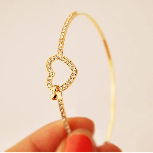 Vista 6 de Pulsera de aleación clásica de corazón para mujer pulsera de cristal con diamantes de imitación joyería de moda boda para niñas