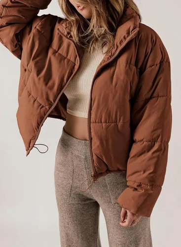 Vista 2 de Dokotoo Chaquetas acolchadas de invierno para mujer, de manga larga, con cremallera completa, con bolsillos
