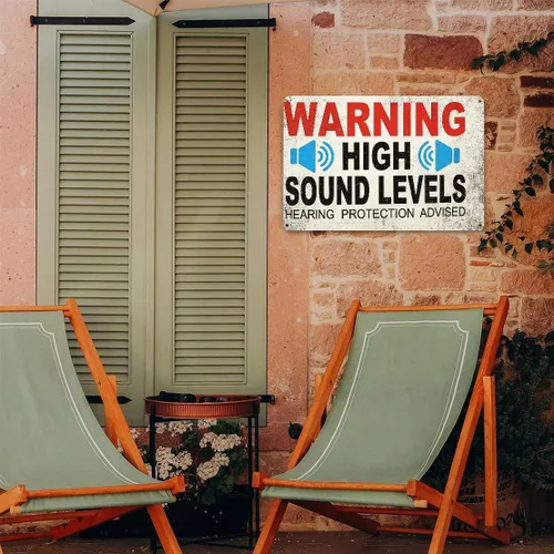 Vista 5 de Funny Metal Signs Posters HIGH SOUND LEVELS Sign Wall Art for Yard Sign Outdoor Lawn Garden Home Decor 8X12inch