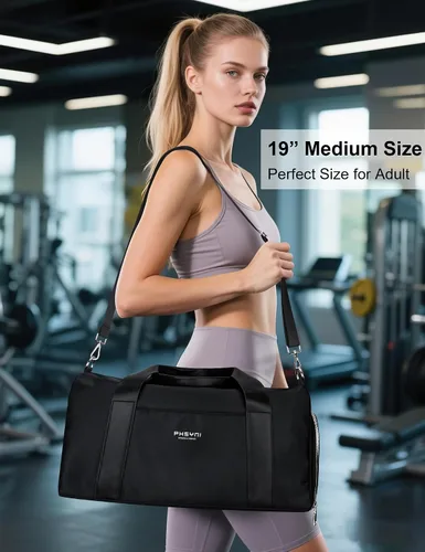 Vista 6 de Bolsa de gimnasio para mujer con compartimento para zapatos y bolsillo para artículos húmedos, bolsa de lona para viajes, deportes, fitness
