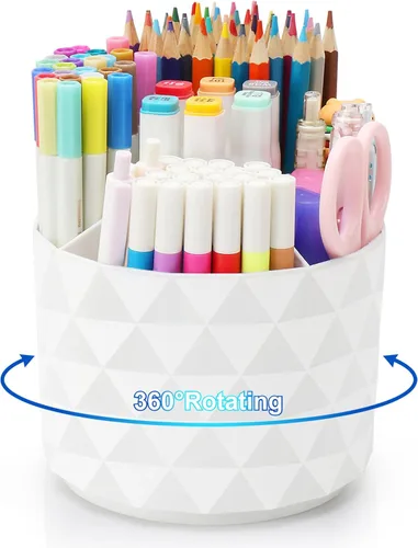 Vista 13 de Organizador de escritorio Nuozme, soportes giratorios de 360 grados para bolígrafos y lápices, organizador de bolígrafos con patrón de diamante y 5