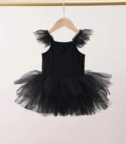 Vista 2 de Vestidos tutú de baile para niñas, con mangas con volantes, entrepierna a presión, leotardos de ballet
