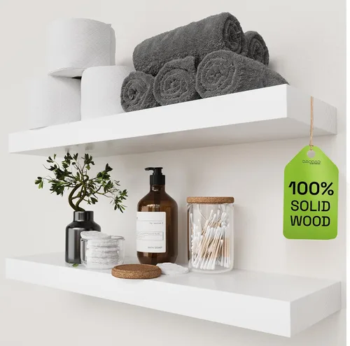 Vista 28 de Estantes flotantes de madera maciza para pared de 12 pulgadas, color negro