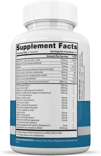 Vista 4 de Justified Laboratories Glucotrust Max 1295MG Formula Suplemento Píldoras 120 Cápsulas (paquete de 2)