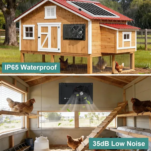 Vista 13 de Ventilador solar para gallinero con cable de 16.4 pies, temporizador de 3/6