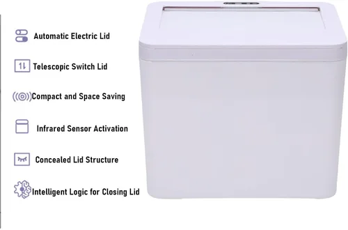 Vista 4 de SIXRUN Cubo de basura con sensor inteligente, 8 L, color blanco, automático, sin contacto, con tapa con detección de movimiento, para cocina