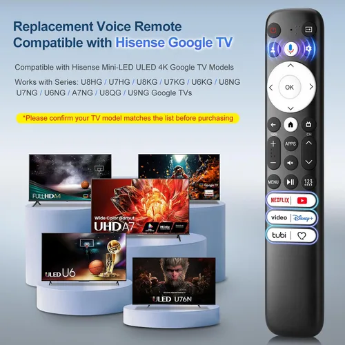 Vista 2 de Mando a distancia por voz de repuesto para Hisense Google TV