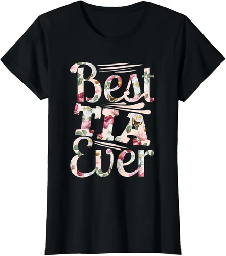 Vista 47 de Camiseta para mujer con texto en inglés "Best Tia Ever" Negro