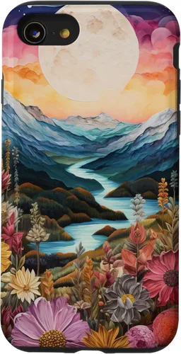 Vista 18 de Boho Chic Floral Moon Mountain Landscape Cute Pastel Design Case for iPhone 17