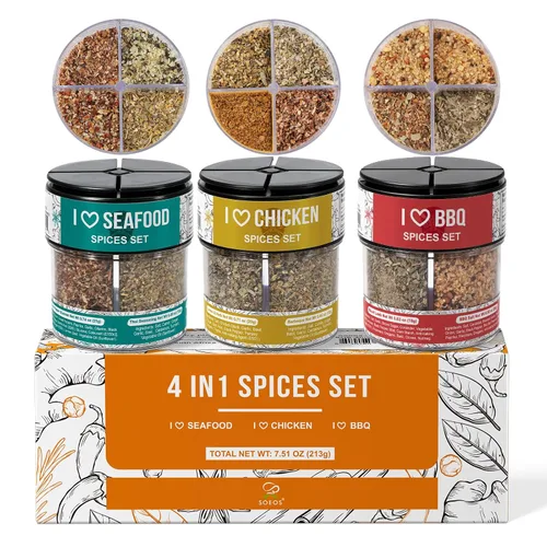 Vista 10 de Soeos 4-in-1 Spice Set (Pack of 3), 7.5 oz (200g) Garlic, Chili & Herbs Seasoning Blend – All-Purpose Cooking Spices for Everyday Meals, Marinades &