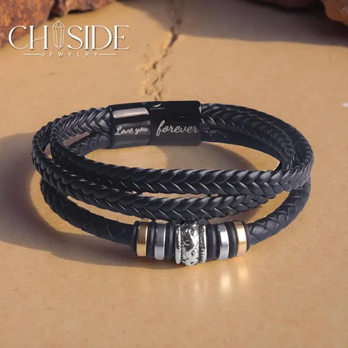 Vista 7 de Pulsera Para Mi Hombre, Pulsera Para Esposo Regalo De Esposa, Pulseras Para Hombres Regalo, Pulseras De Cuero Trenzado Y Acero Inoxidable Con