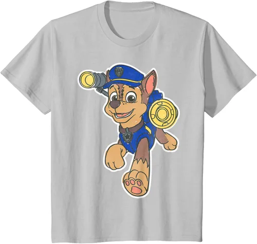 Vista 73 de Paw Patrol Chase Character Patch - Camiseta negra de manga corta con cuello redondo y ajuste clásico, talla S Negro