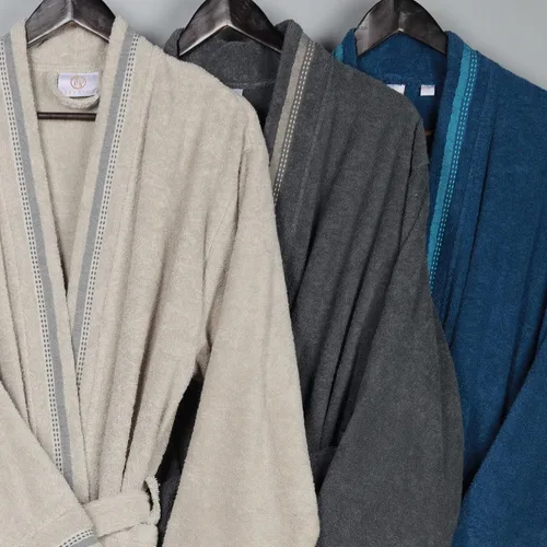 Vista 8 de Superior Tinsel Unisex Turkish Cotton Terry Kimono Bathrobe with Embroidery, All-Season Robe